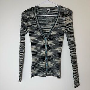 Missoni Black and Cream V-Neck Sweater with Blue Accents